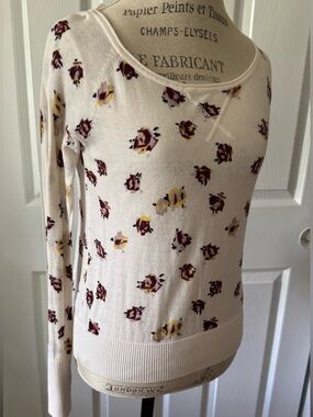 Hurley XS Cream Floral Long-Sleeve Sweater